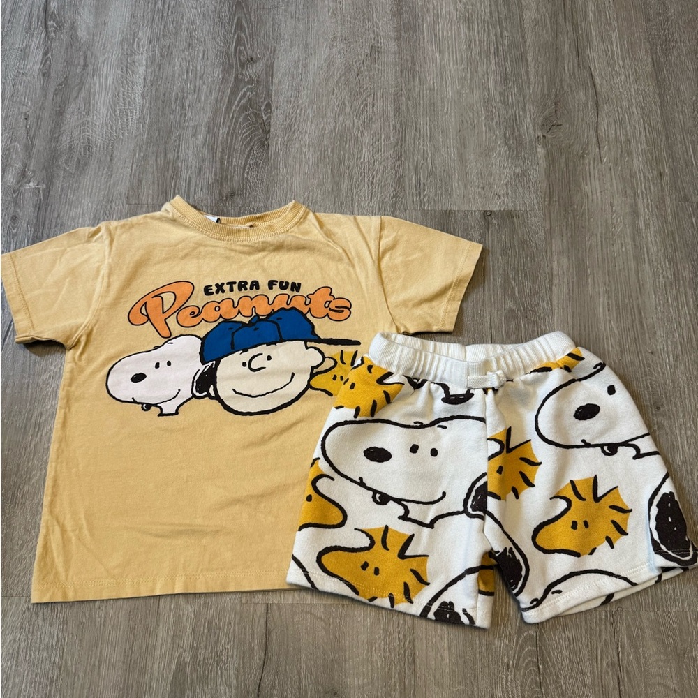 Zara Kids Peanuts Graphic Tee and Shorts Set
